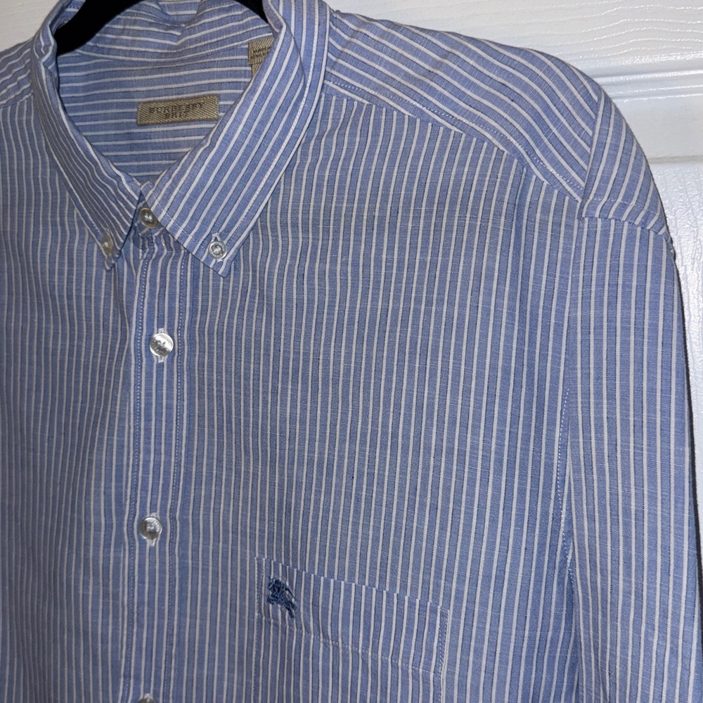 Burberry Light Blue Striped Button Down Shirt XL
